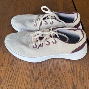 Allbirds Cream and Burgundy‎ Wool Sneakers